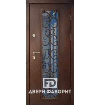 металлическая дверь в коттедж со стеклом и ковкой, антивандальное покрытие