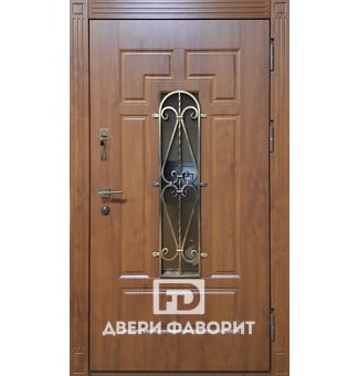 стальная дверь с ковкой и стеклом, отделка МДФ и винорит
