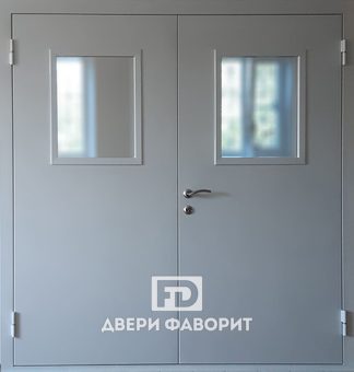 cтальная двустворчатая дверь в тамбур, покрытие цинкогрунт с двух сторон