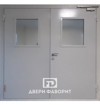 двустворчатая стальная дверь в тамбур, с доводчиком и стеклом